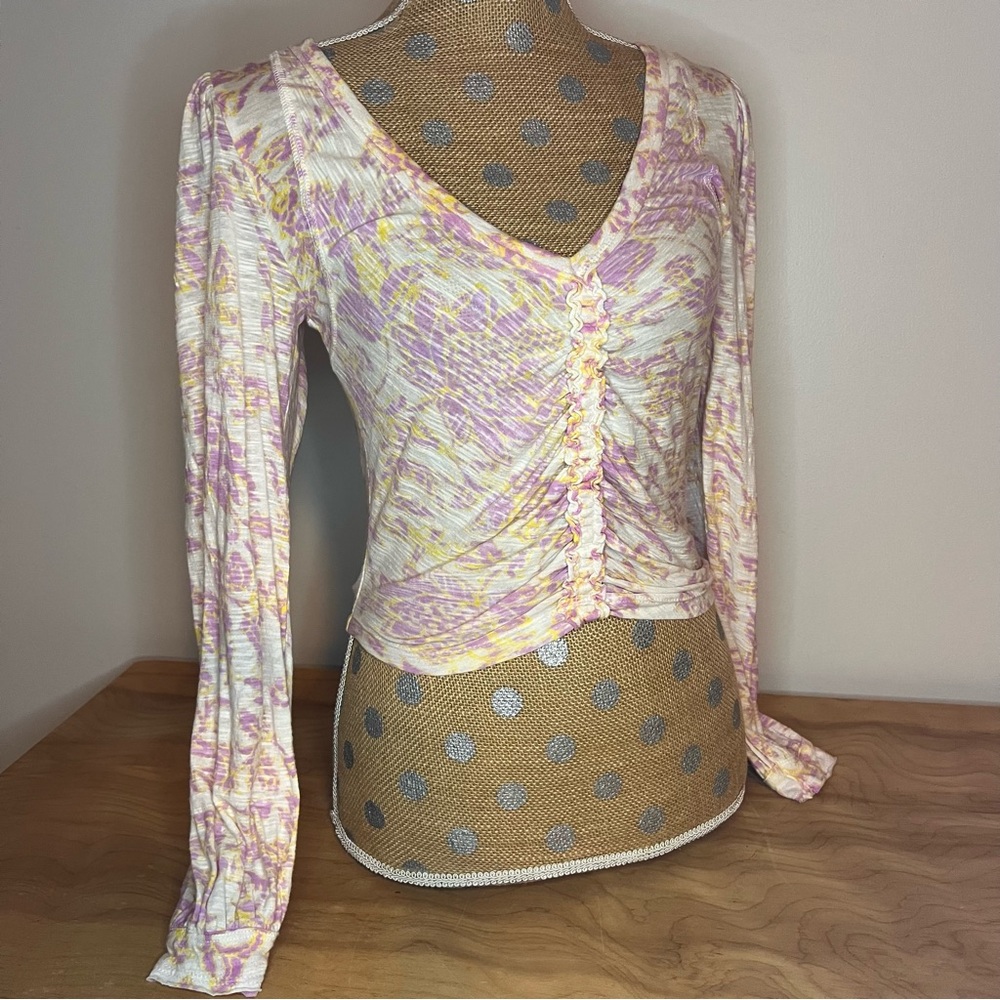 Free People Say The Word Floral Ruched Long Sleeve Top